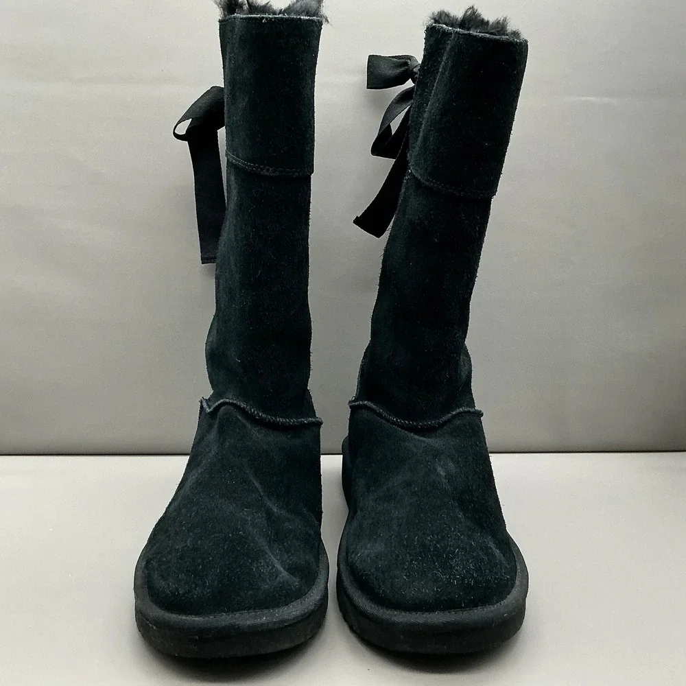 Koolaburra by UGG Black Suede Mid Calf Winter Boots Faux Fur Women's Size 9